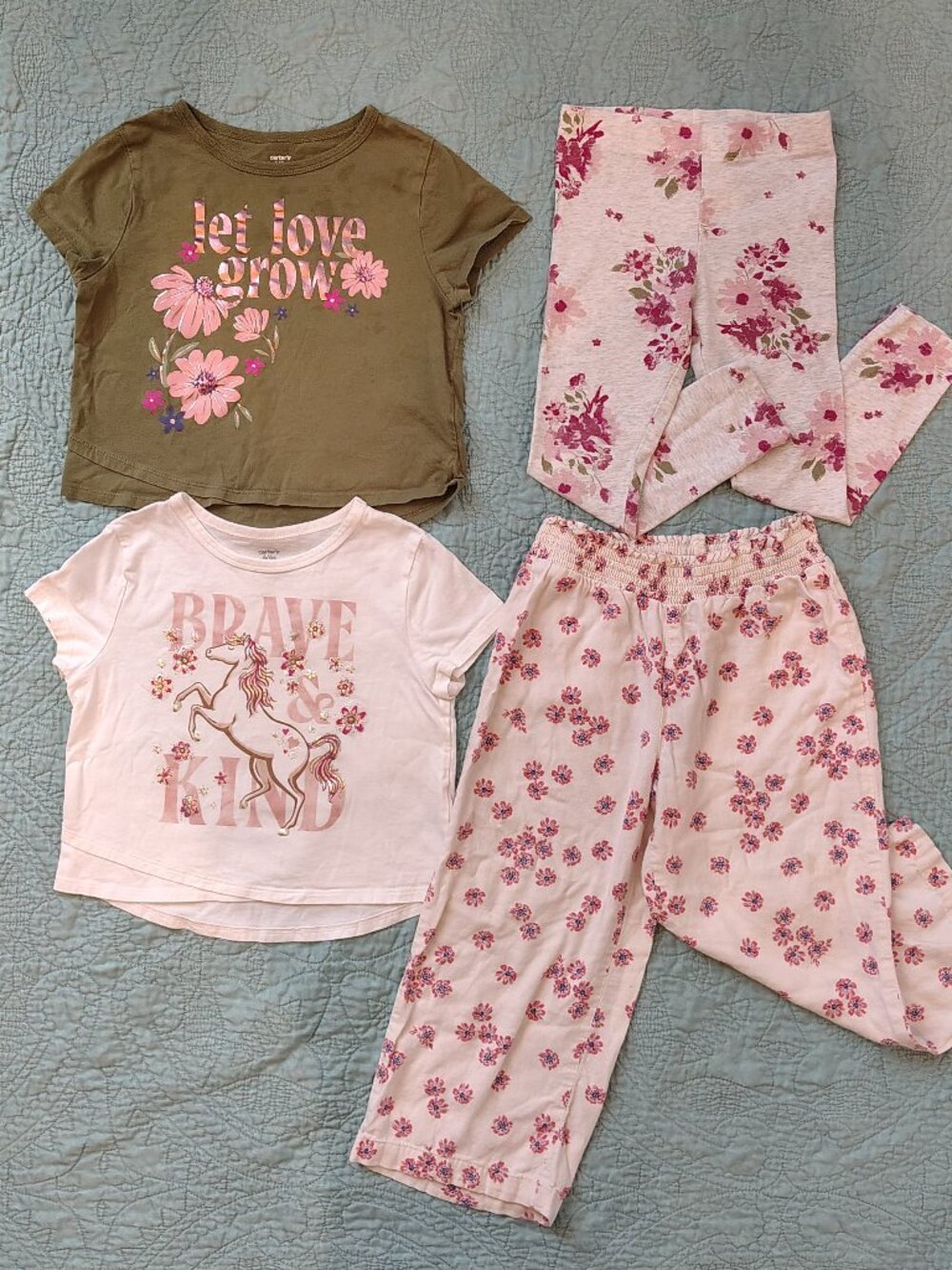 Carter Kid Girl Short Sleeved Floral Outfits Size 6